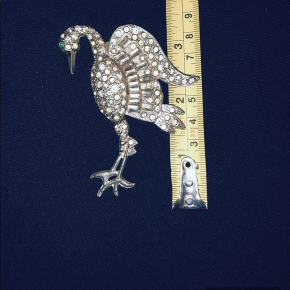 Vintage Antique Sterling Silver Rhinestone Crane Brooch - Picture 6 of 6
